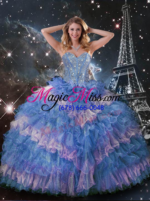 wholesale multi-color quince ball gowns military ball and sweet 16 and quinceanera with beading and ruffled layers sweetheart sleeveless lace up