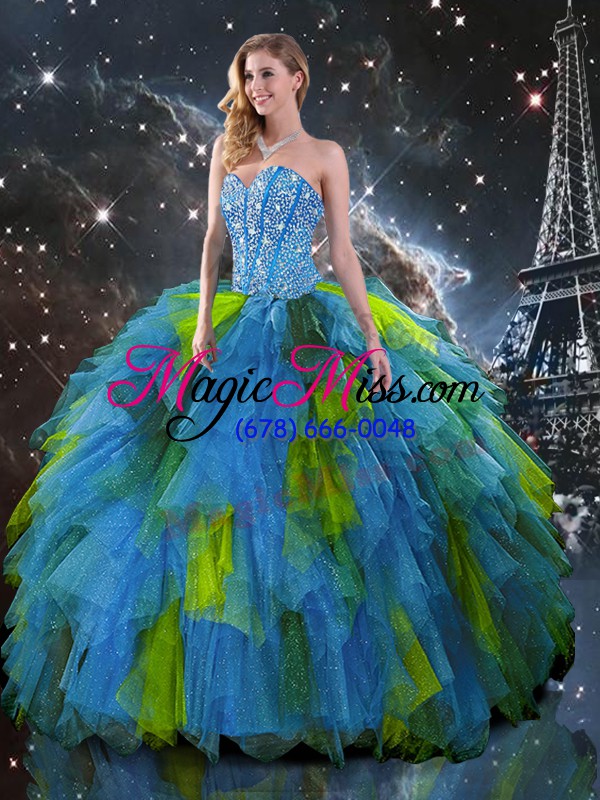 wholesale sweetheart sleeveless lace up 15th birthday dress multi-color tulle