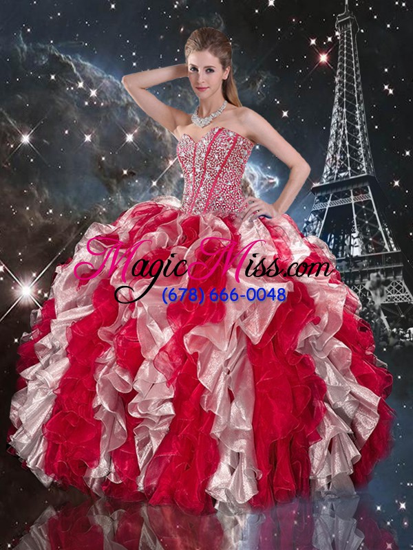 wholesale stunning multi-color ball gowns ruffles sweet 16 dress lace up organza sleeveless floor length