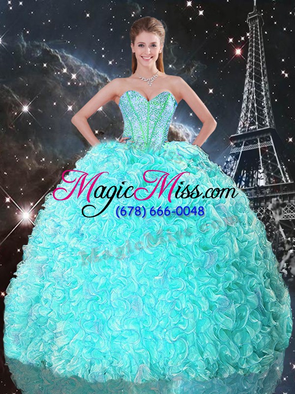 wholesale fitting aqua blue two pieces beading and ruffles 15th birthday dress lace up organza sleeveless floor length