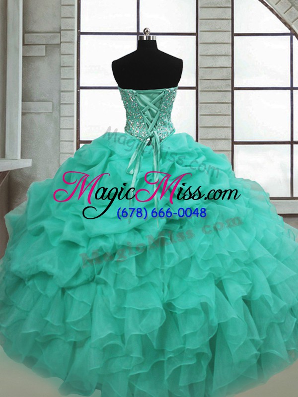 wholesale affordable ball gowns quince ball gowns turquoise sweetheart organza sleeveless floor length lace up