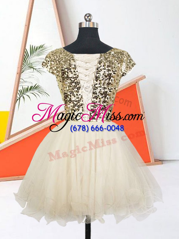 wholesale admirable peach short sleeves organza lace up for prom and party
