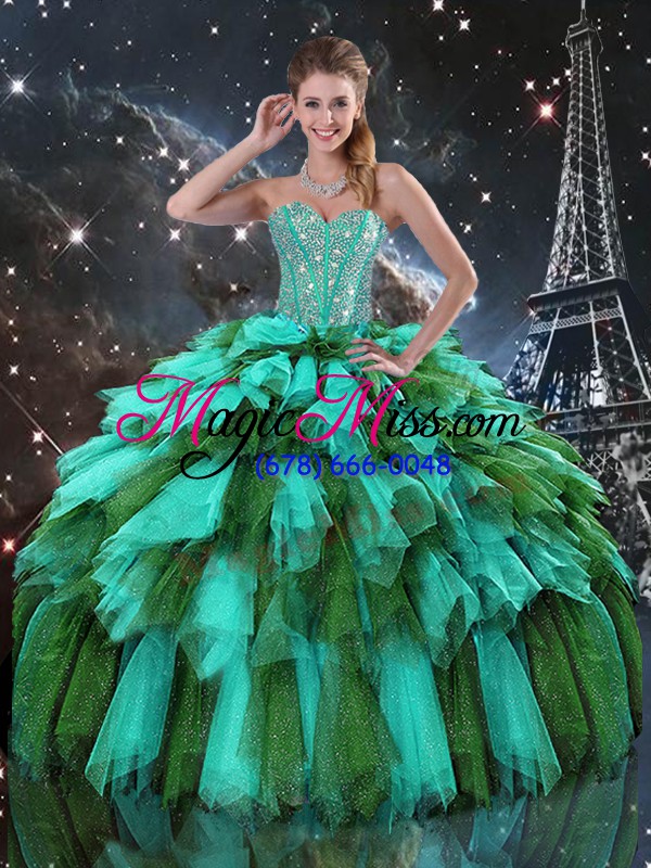 wholesale multi-color ball gowns beading and ruffles and ruffled layers 15th birthday dress lace up organza sleeveless floor length