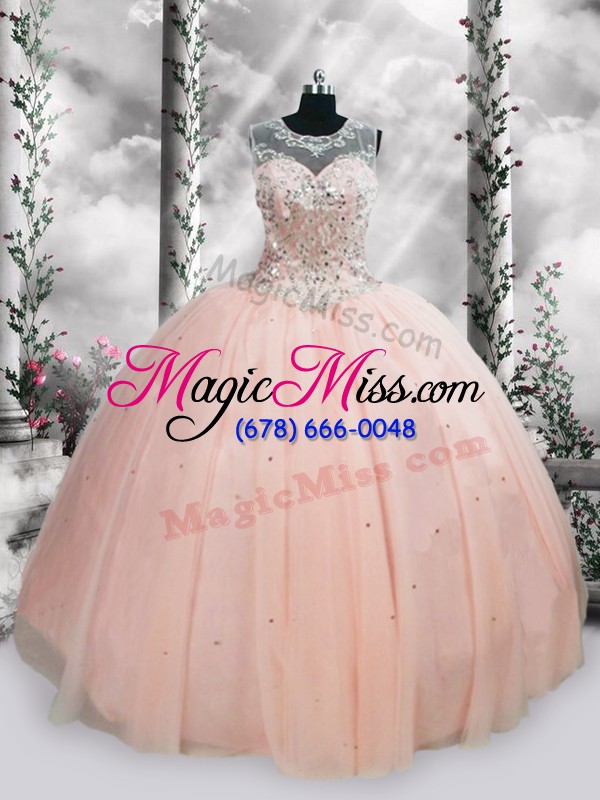 wholesale pink ball gowns beading and sequins 15 quinceanera dress lace up tulle sleeveless floor length