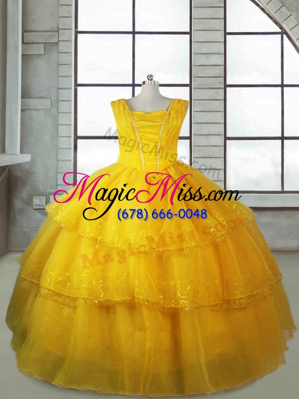 wholesale pretty floor length gold child pageant dress v-neck sleeveless lace up