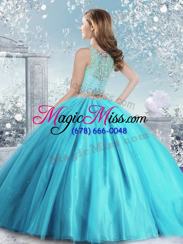 wholesale blue vestidos de quinceanera military ball and sweet 16 and quinceanera with beading and sequins scoop sleeveless clasp handle