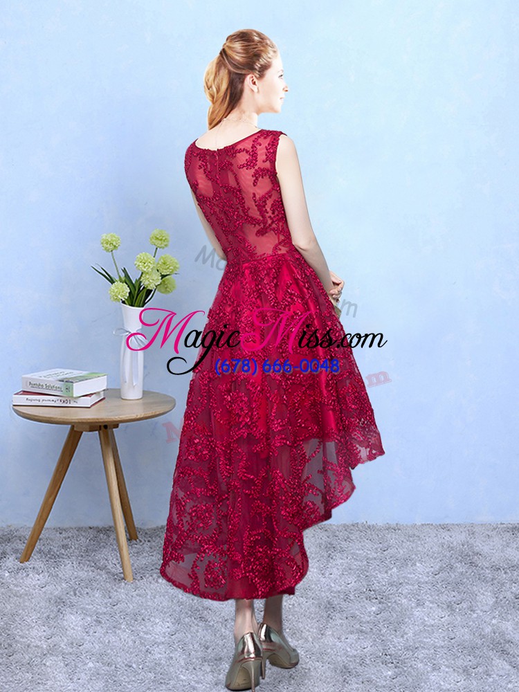 wholesale high low a-line sleeveless burgundy quinceanera court of honor dress zipper