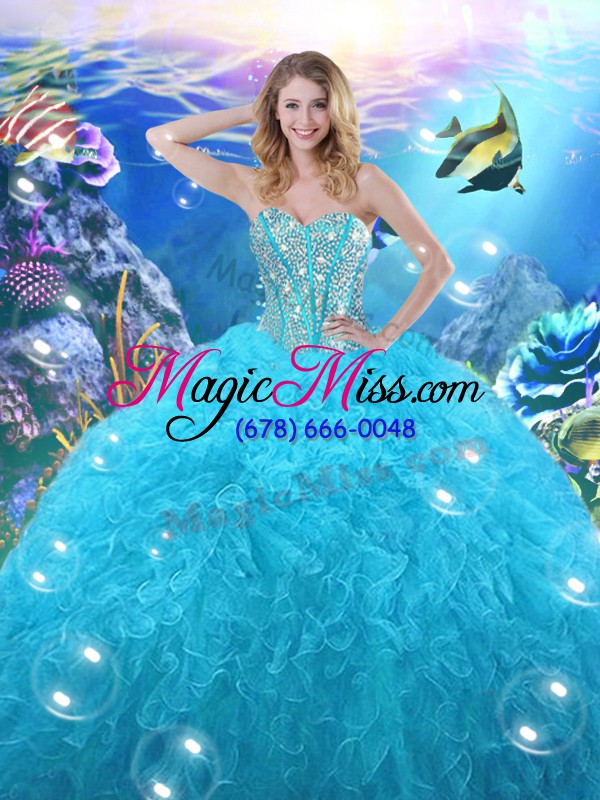 wholesale traditional baby blue ball gown prom dress military ball and sweet 16 and quinceanera with beading and ruffles sweetheart sleeveless lace up