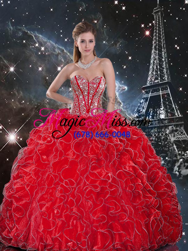 wholesale beading and ruffles sweet 16 quinceanera dress wine red lace up sleeveless floor length