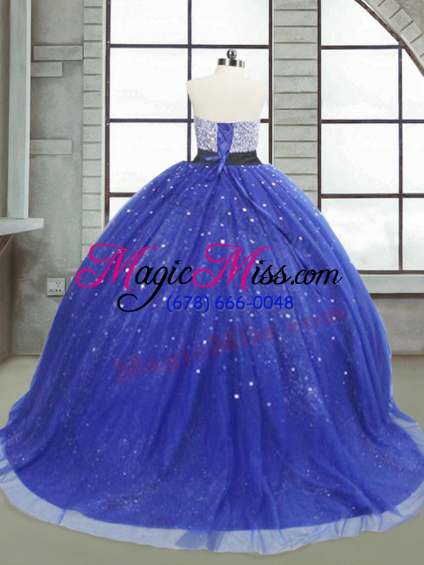 wholesale amazing royal blue strapless neckline beading and sequins sweet 16 dress sleeveless lace up