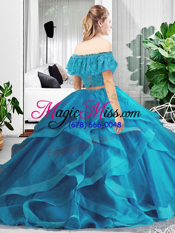 wholesale latest hot pink lace up off the shoulder lace and ruffles sweet 16 quinceanera dress tulle sleeveless