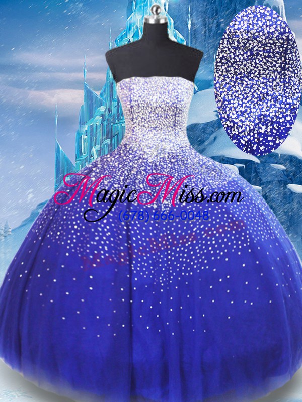 wholesale high end blue quinceanera dress military ball and sweet 16 and quinceanera with beading strapless sleeveless lace up