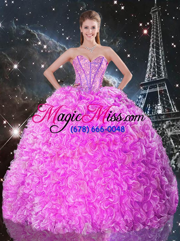 wholesale floor length three pieces sleeveless fuchsia sweet 16 quinceanera dress lace up