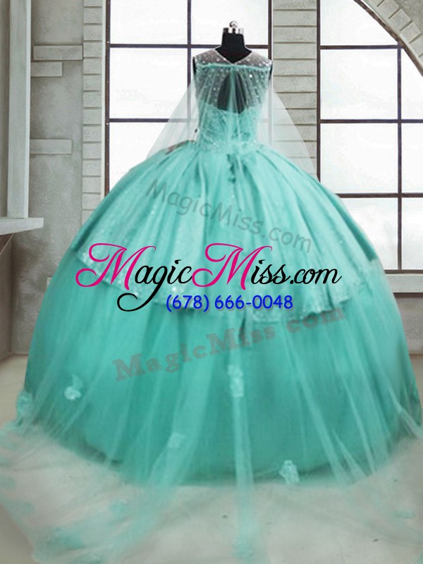 wholesale sleeveless brush train beading lace up sweet 16 dresses
