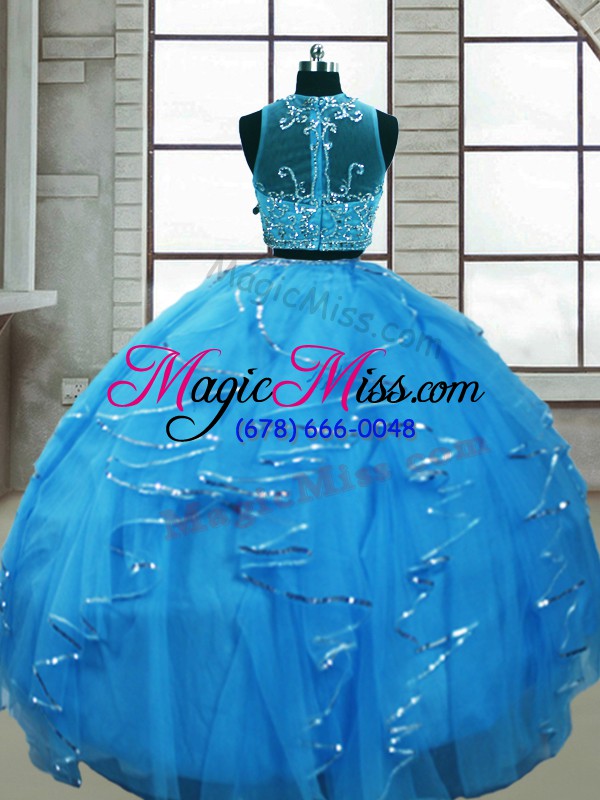 wholesale fantastic scoop sleeveless lace up quince ball gowns baby blue tulle