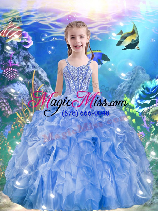 wholesale sweetheart sleeveless quinceanera dress floor length beading and ruffles baby blue organza