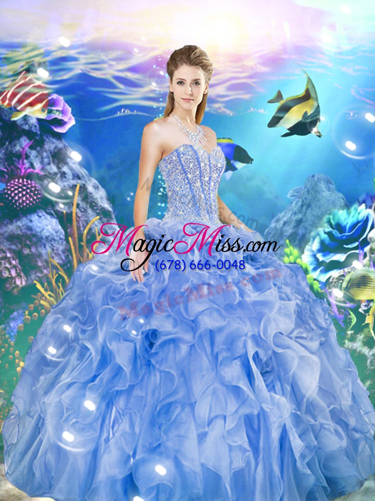 wholesale sweetheart sleeveless quinceanera dress floor length beading and ruffles baby blue organza