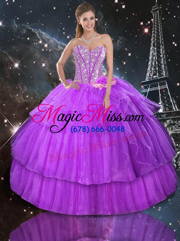 wholesale purple sleeveless ruffled layers floor length 15th birthday dress