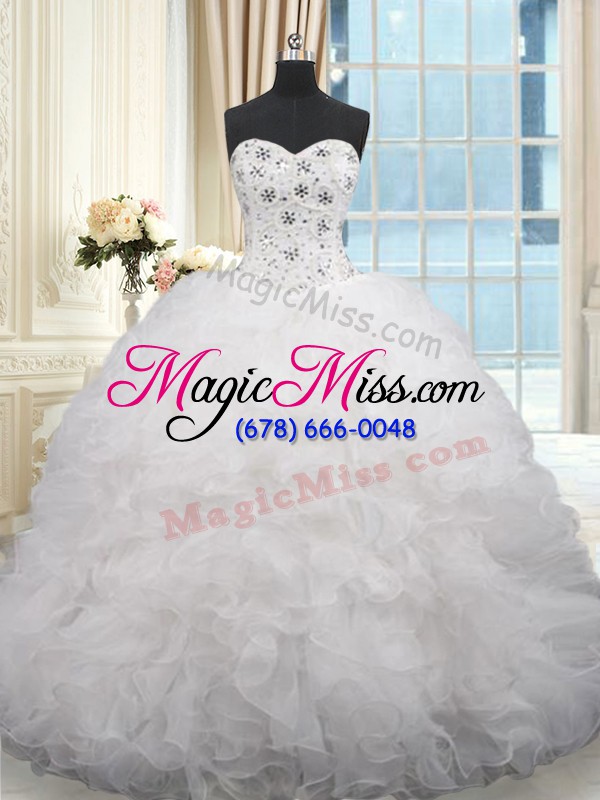 wholesale brush train ball gowns vestidos de quinceanera white sweetheart organza sleeveless lace up