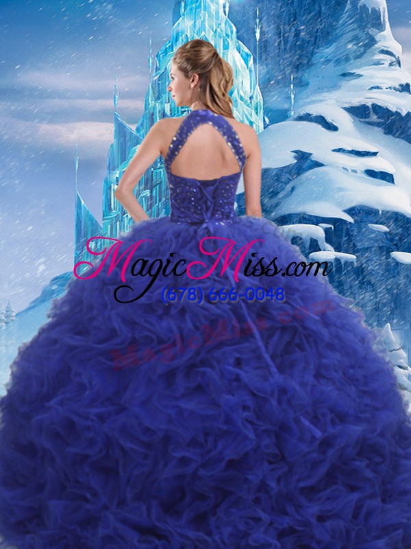 wholesale high end organza sleeveless quince ball gowns brush train and beading and ruffles