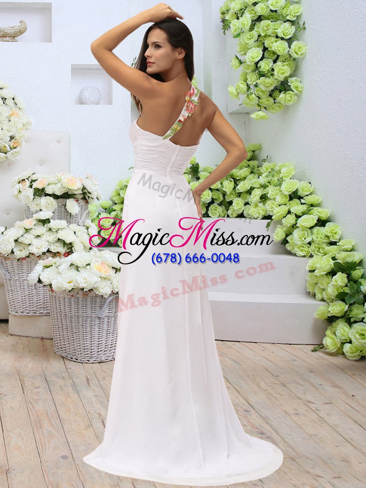 wholesale modest white sleeveless floor length appliques and ruching zipper homecoming dress