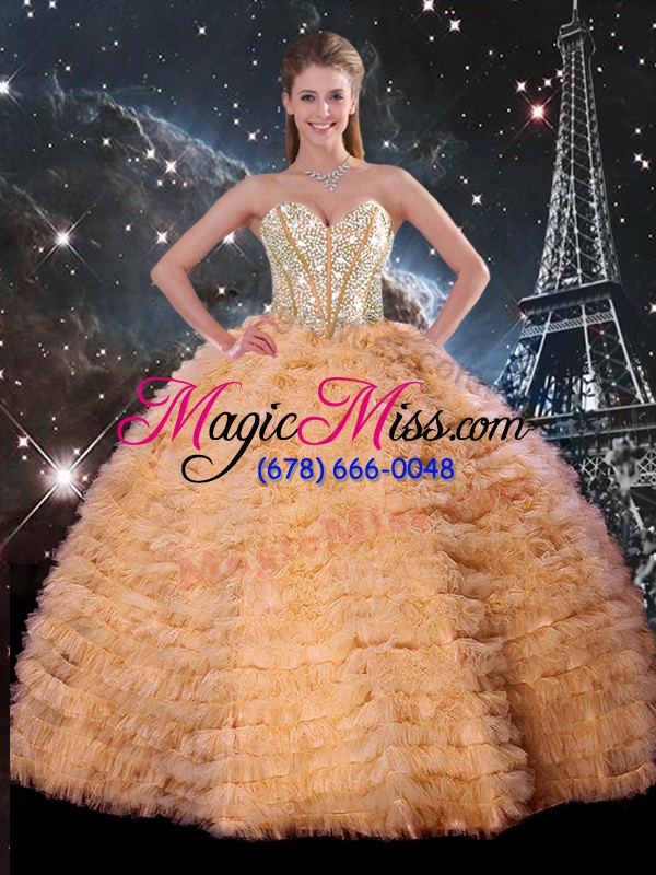 wholesale gorgeous orange quinceanera gown military ball and sweet 16 and quinceanera with beading and ruffles sweetheart sleeveless lace up