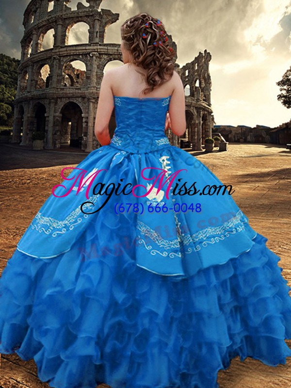 wholesale ideal blue sleeveless embroidery and ruffled layers floor length sweet 16 dresses