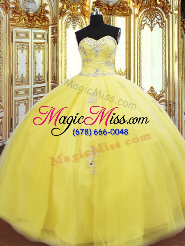 wholesale floor length lace up 15th birthday dress gold for military ball and sweet 16 and quinceanera with beading and appliques