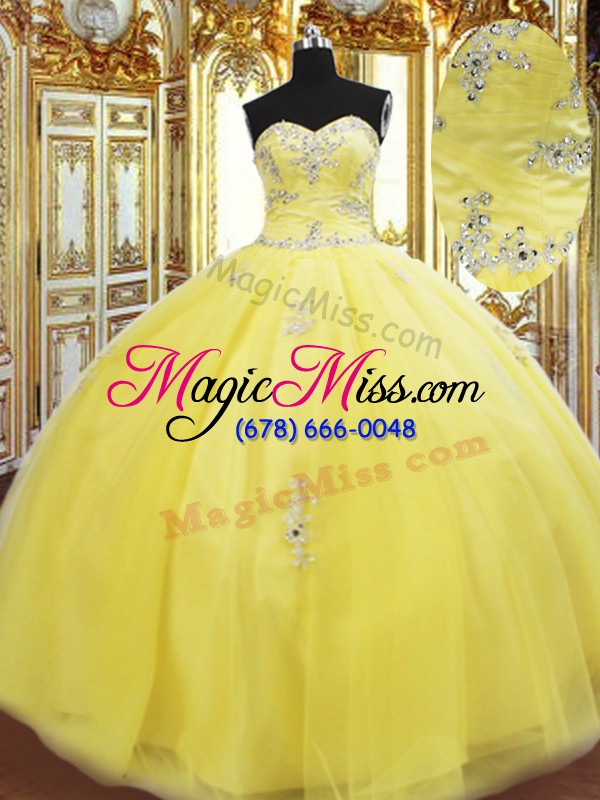wholesale floor length lace up 15th birthday dress gold for military ball and sweet 16 and quinceanera with beading and appliques