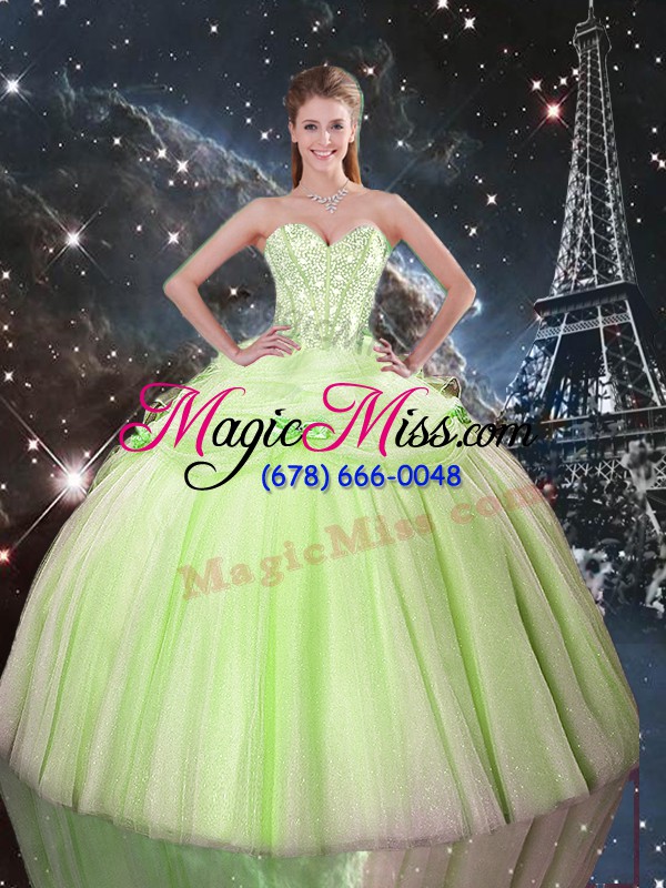 wholesale tulle sweetheart sleeveless lace up beading sweet 16 dresses in yellow green