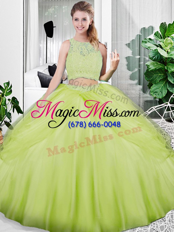 wholesale floor length lace up 15th birthday dress yellow green for military ball and sweet 16 and quinceanera with lace and ruching