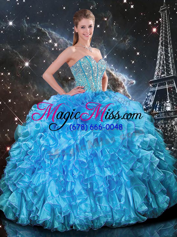 wholesale baby blue sleeveless organza lace up quinceanera dress for military ball and sweet 16 and quinceanera