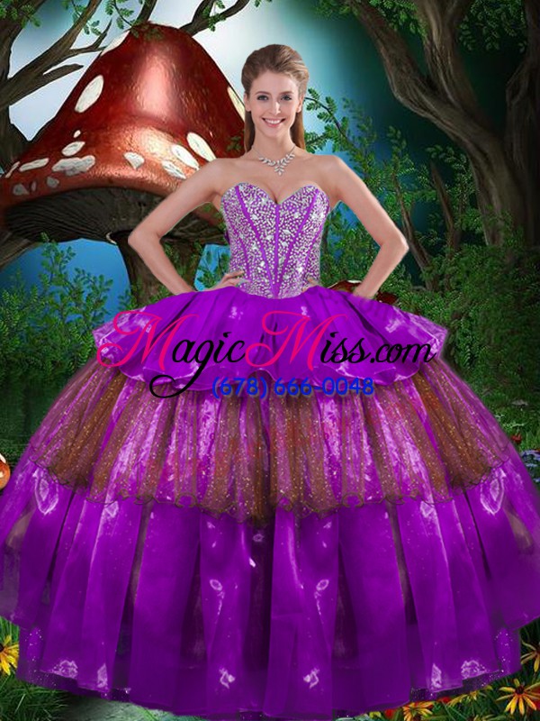 wholesale deluxe multi-color sleeveless floor length beading and ruffled layers and sequins lace up sweet 16 quinceanera dress