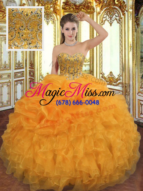 wholesale top selling orange lace up sweetheart beading and ruffles 15 quinceanera dress organza sleeveless
