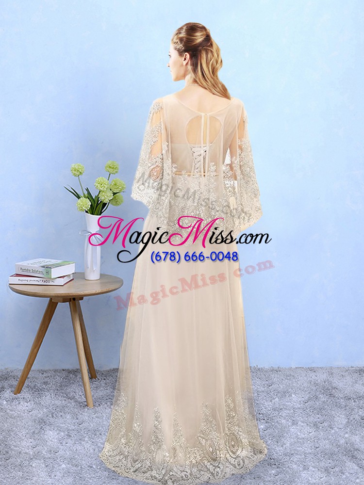 wholesale graceful champagne lace up scoop beading and appliques quinceanera court dresses tulle half sleeves