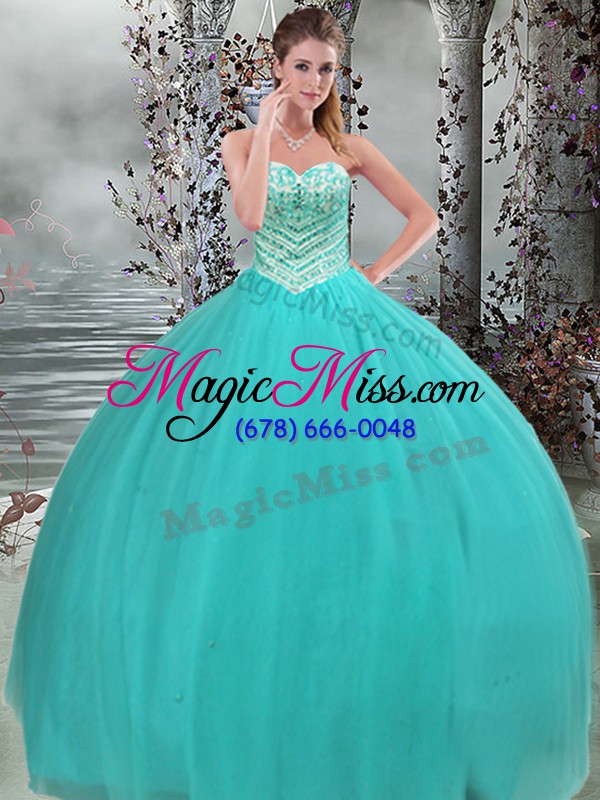 wholesale turquoise quinceanera dress military ball and sweet 16 and quinceanera with beading sweetheart sleeveless lace up