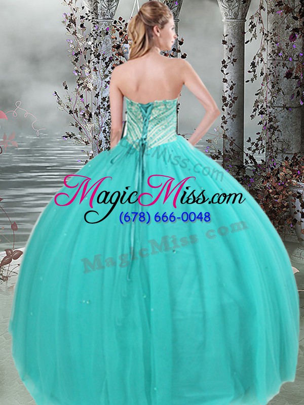 wholesale turquoise quinceanera dress military ball and sweet 16 and quinceanera with beading sweetheart sleeveless lace up