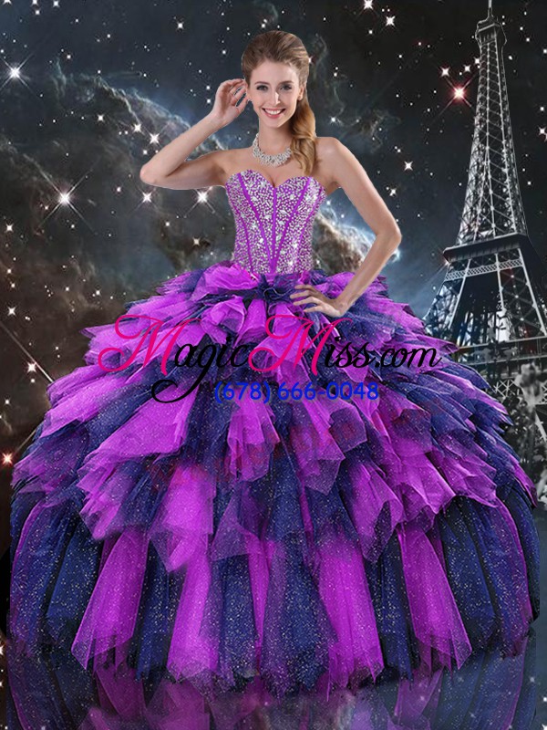 wholesale multi-color ball gowns organza sweetheart sleeveless beading and ruffles and ruffled layers floor length lace up quinceanera dresses