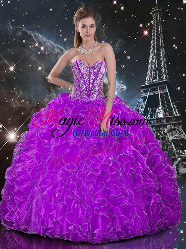 wholesale fancy purple sleeveless beading and ruffles floor length vestidos de quinceanera