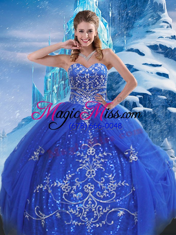 wholesale high quality floor length lace up quinceanera gown blue for military ball and sweet 16 and quinceanera with beading and appliques