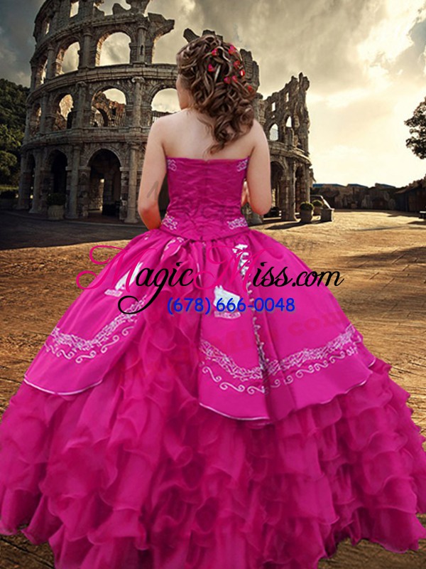 wholesale wonderful taffeta strapless sleeveless zipper embroidery and ruffled layers quinceanera dresses in hot pink