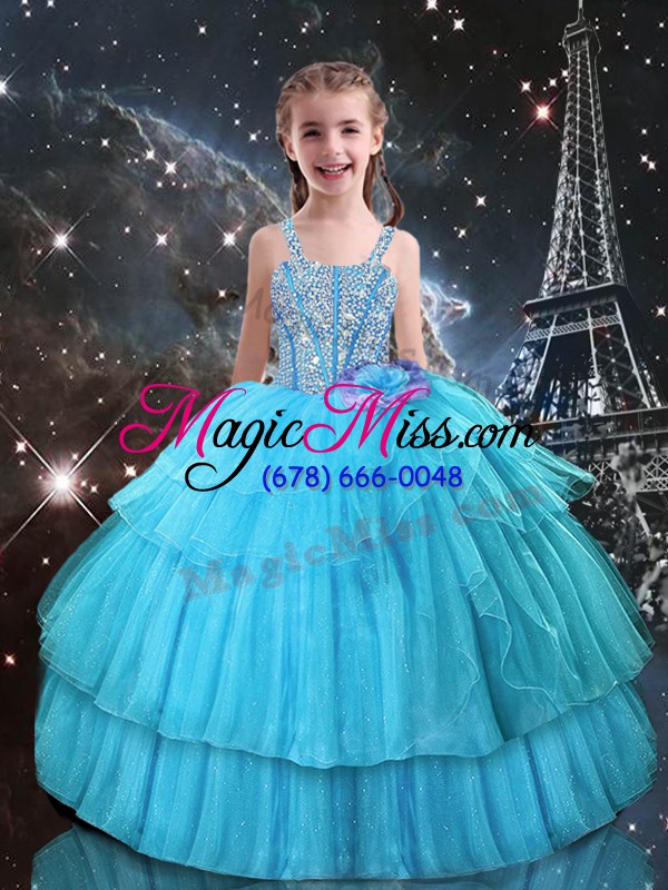wholesale aqua blue sleeveless organza and tulle lace up 15th birthday dress for military ball and sweet 16 and quinceanera