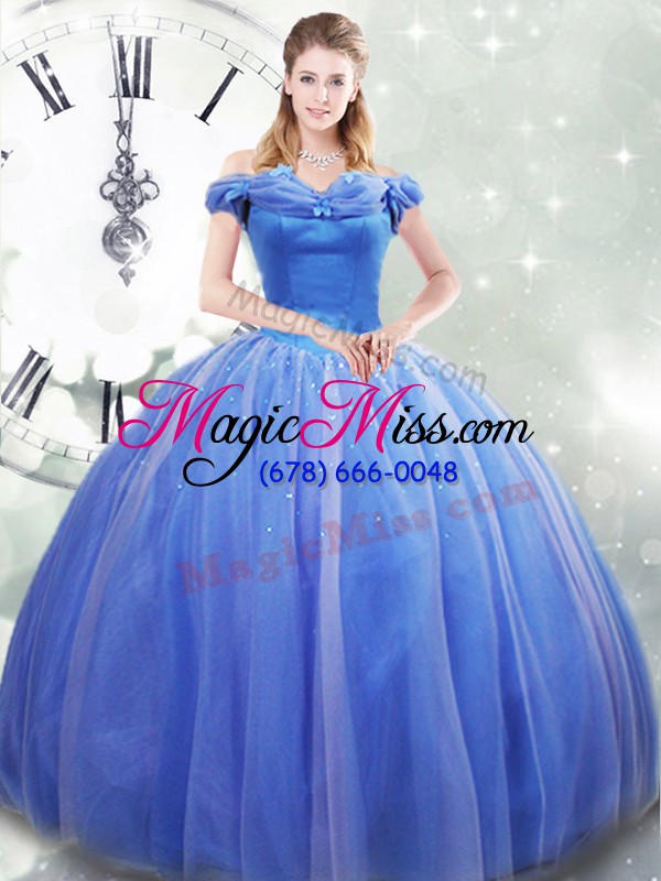 wholesale exquisite off the shoulder sleeveless tulle quinceanera gown pick ups brush train lace up