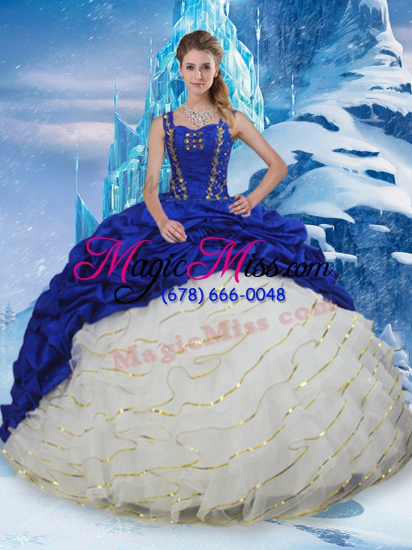 wholesale ruffled layers and pick ups quinceanera dresses blue and white lace up sleeveless brush train