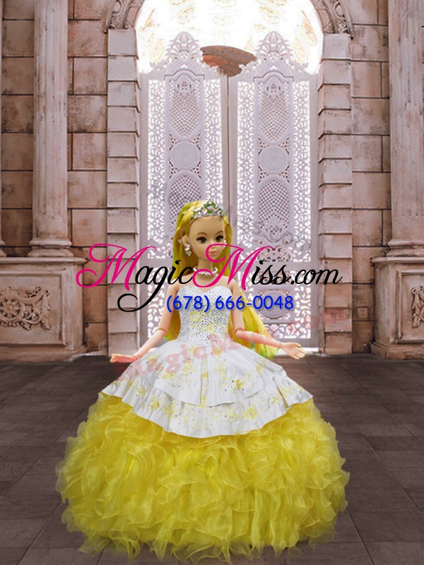 wholesale floor length ball gowns sleeveless yellow and white quinceanera gowns lace up