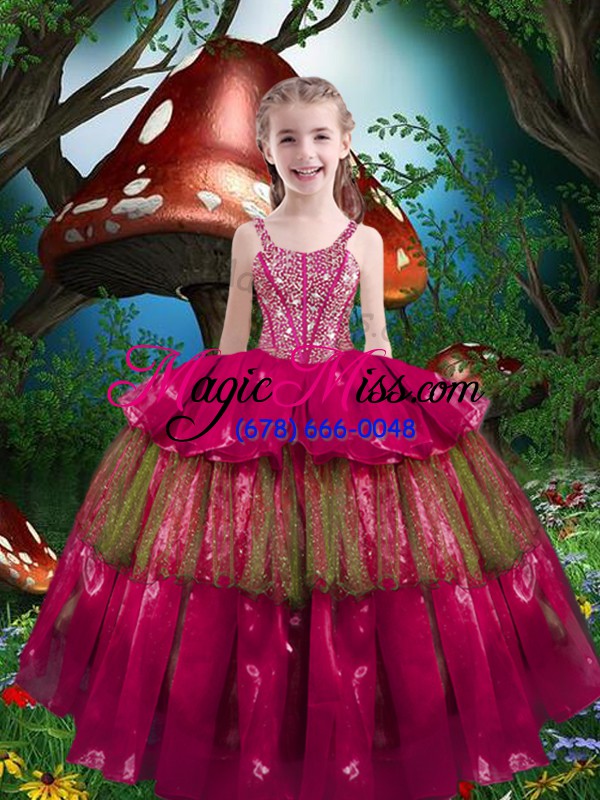 wholesale noble fuchsia ball gowns organza sweetheart sleeveless beading and ruffled layers floor length lace up vestidos de quinceanera