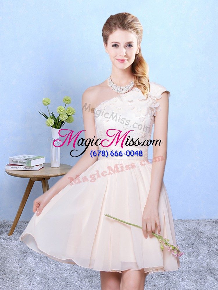 wholesale attractive knee length champagne court dresses for sweet 16 one shoulder cap sleeves lace up