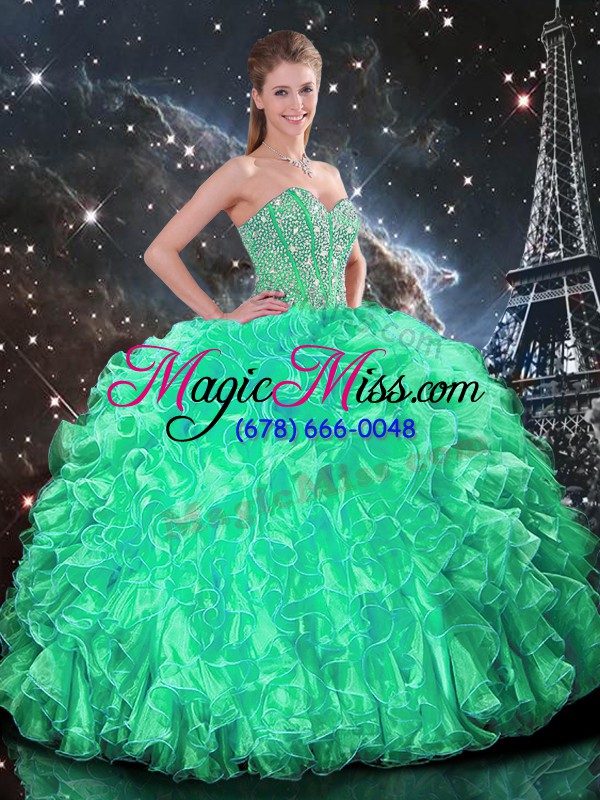 wholesale fashion turquoise quinceanera dress military ball and sweet 16 and quinceanera with beading and ruffles sweetheart sleeveless lace up