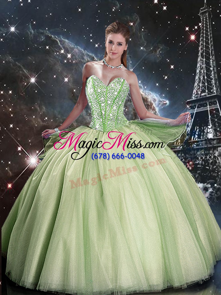 wholesale ideal yellow green ball gowns beading sweet 16 dresses lace up tulle sleeveless floor length