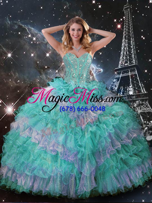 wholesale spectacular organza sweetheart sleeveless lace up beading and ruffled layers sweet 16 quinceanera dress in multi-color